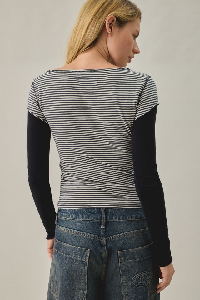 BDG Sloane Black Cat Graphic Layered Twofer Long Sleeve Tee #2
