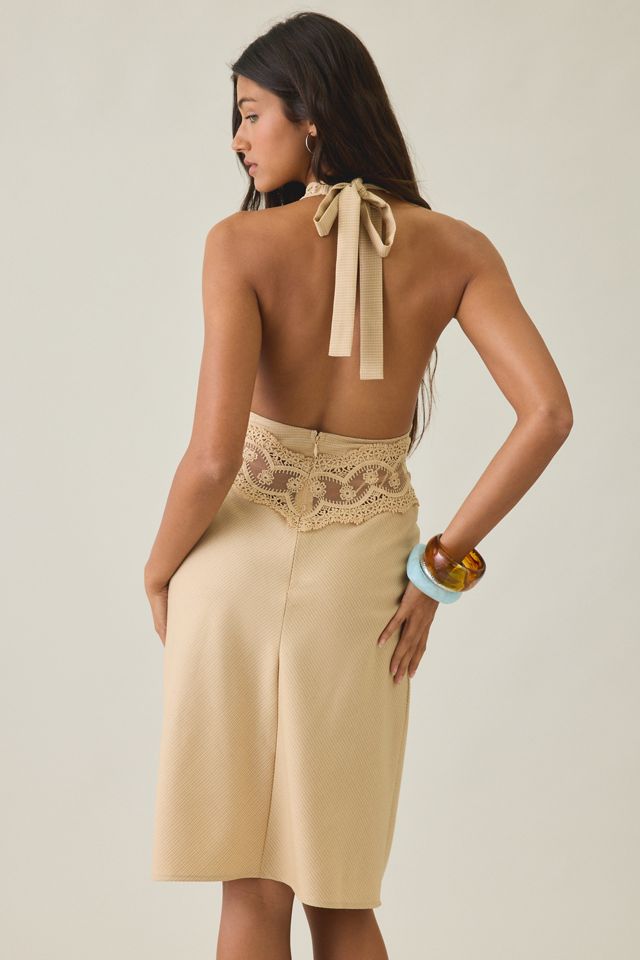 Lioness Solana Sheer Lace + Satin Halter Midi Dress #1
