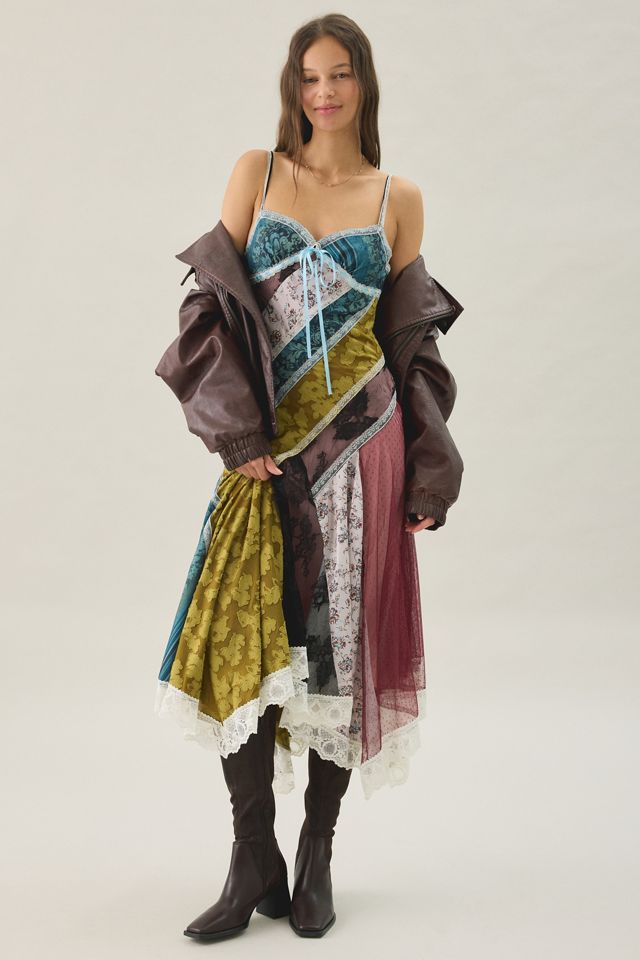 Kimchi Blue In The Mix Patchwork Asymmetric Hanky Hem Midi Dress #4