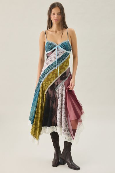 Kimchi Blue In The Mix Patchwork Asymmetric Hanky Hem Midi Dress