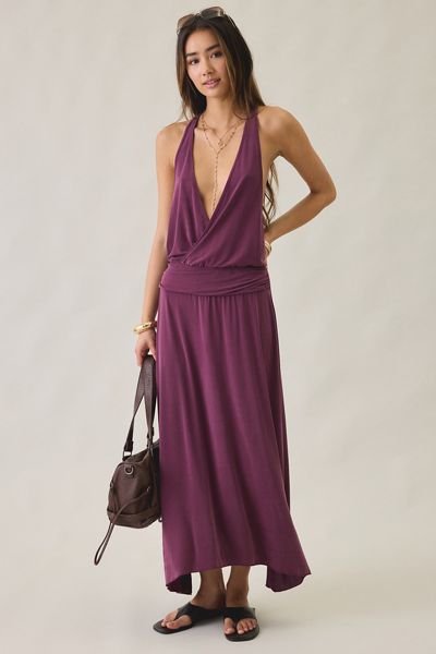 Motel Kiku Plunging Surplice Draped Asymmetric Maxi Dress