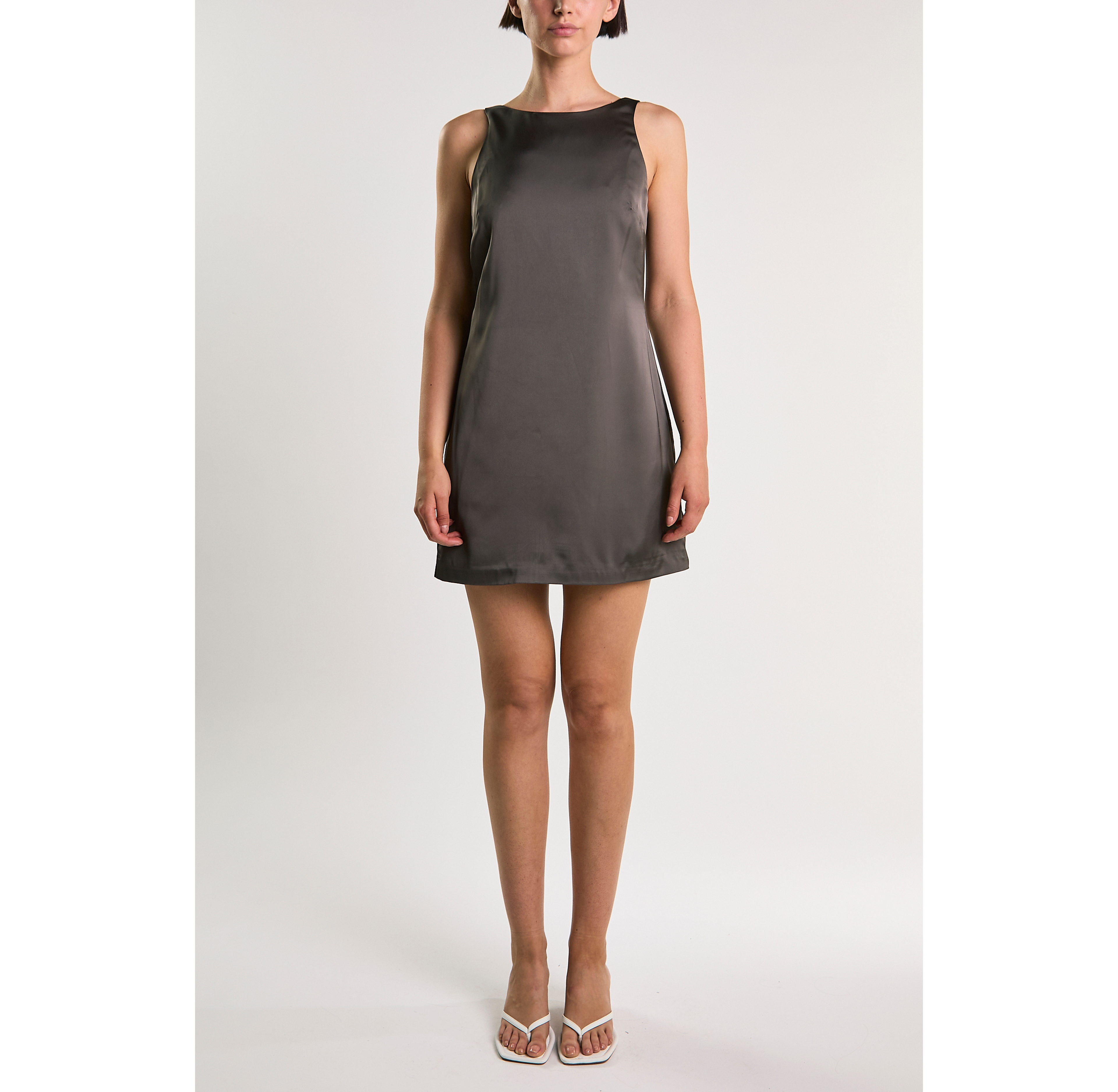 Glamorous Satin Scoop Back Boatneck Shift Mini Dress