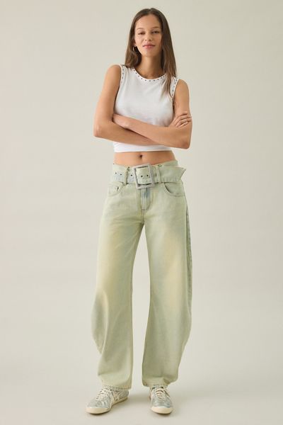 Lioness Dynasty Belted Low-Rise Barrel Leg Jeans