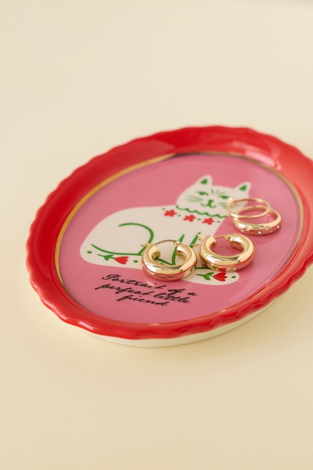 ban.do Cat Portrait Scalloped Ceramic Trinket Dish #1