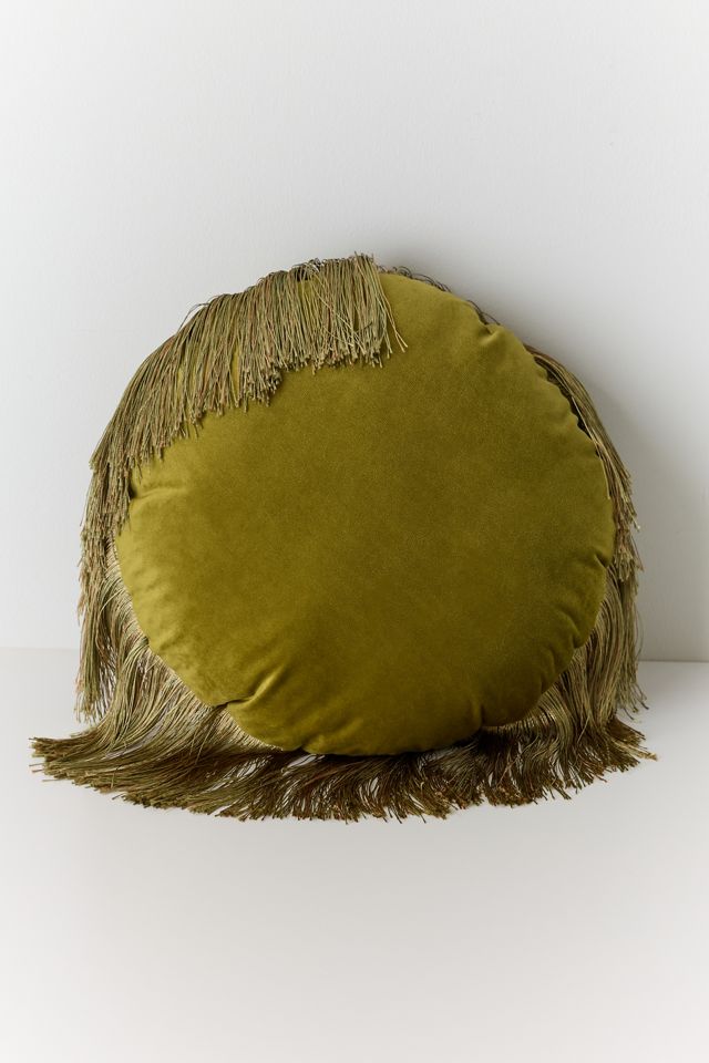 Round Velvet Fringe Trim Throw Pillow #2