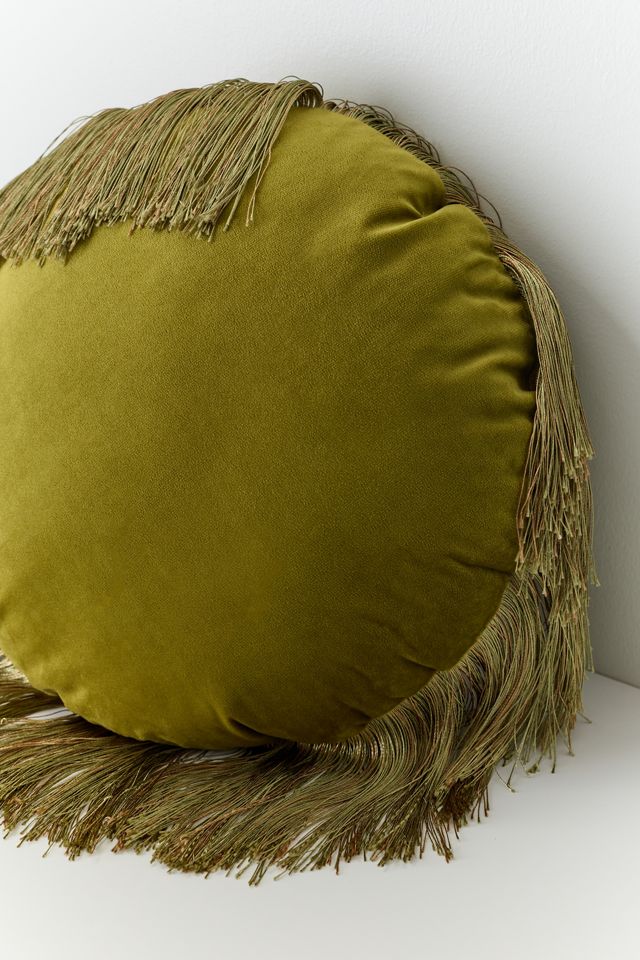 Round Velvet Fringe Trim Throw Pillow #3