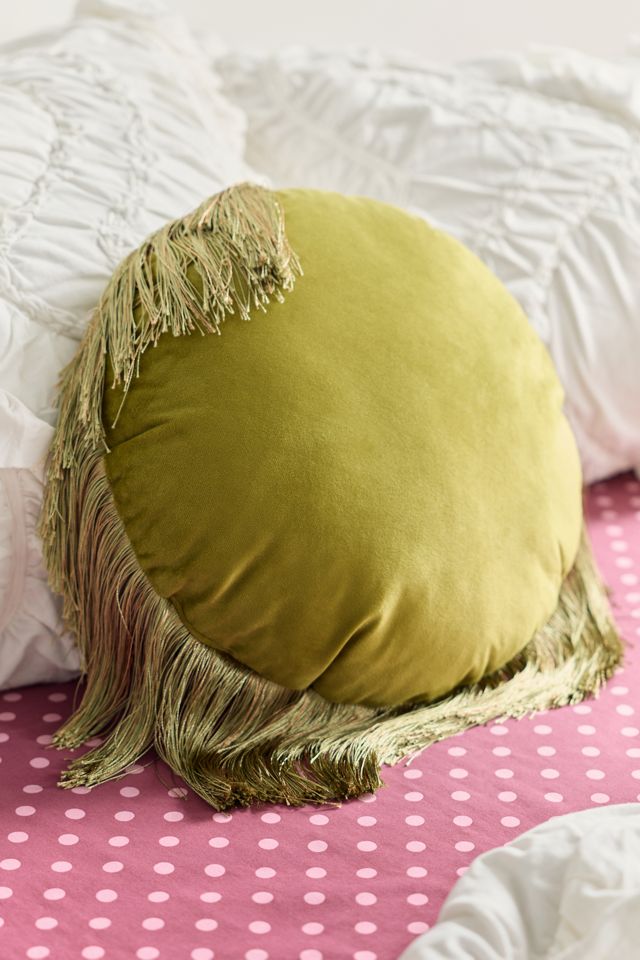Round Velvet Fringe Trim Throw Pillow #1