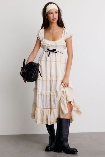 Kimchi Blue Leah Cotton Lace Trim Empire Waist Maxi Dress