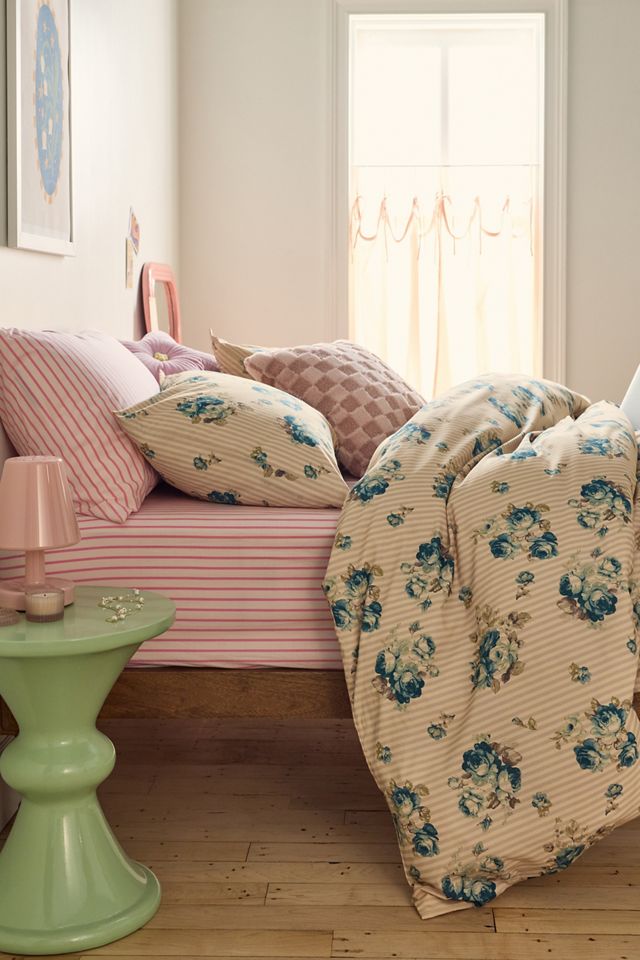 Ayla Floral & Striped Patterned Cotton Percale Duvet Cover #1