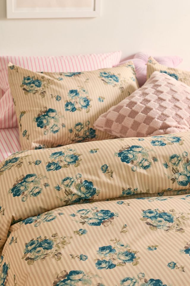 Ayla Floral & Striped Patterned Cotton Percale Duvet Cover #2