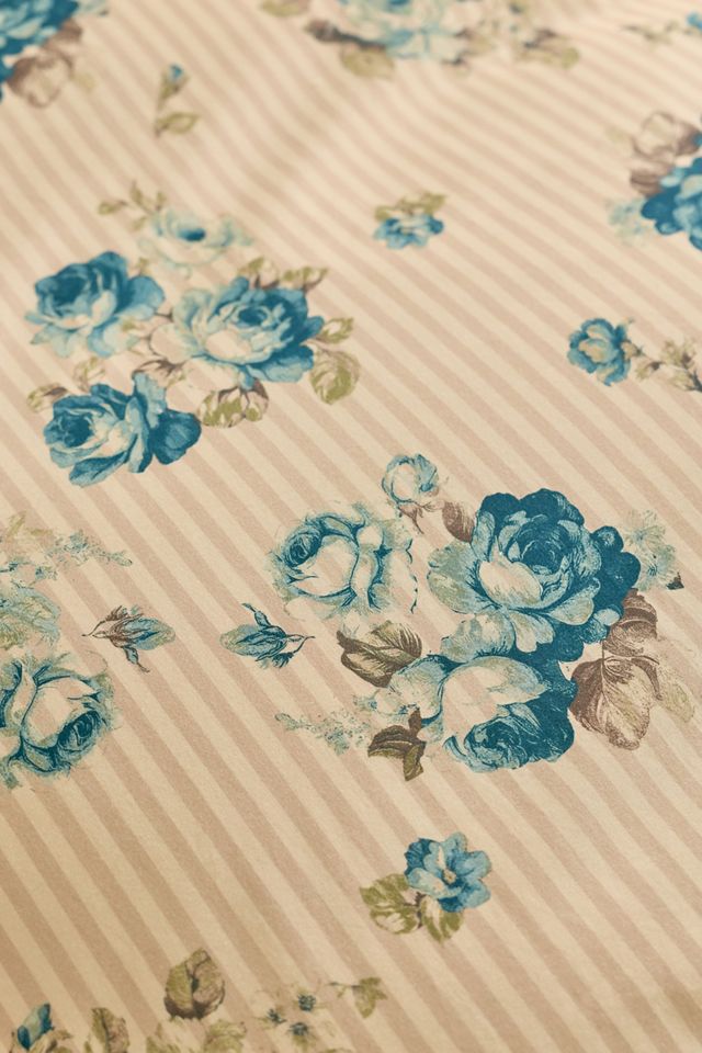 Ayla Floral & Striped Patterned Cotton Percale Duvet Cover #3