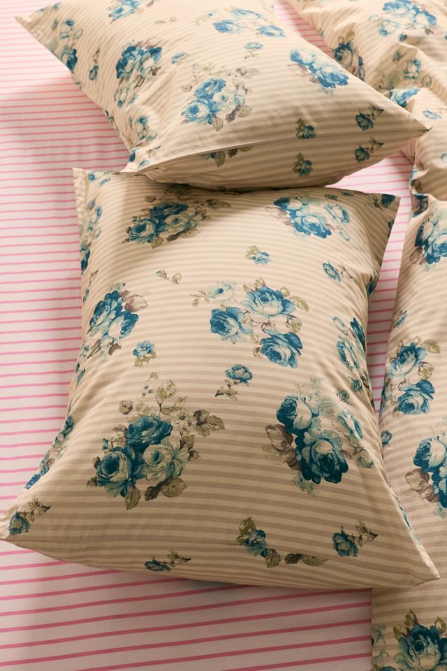 Ayla Floral & Striped Patterned Cotton Percale Sham Set #1