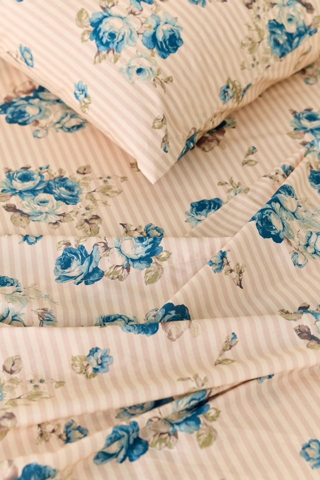Ayla Floral & Striped Patterned Cotton Percale Sheet Set #1