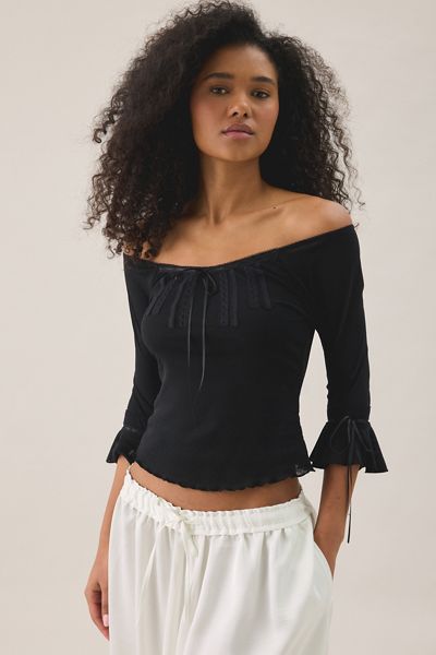 Kimchi Blue Kristy Ribbon Trim Mesh 3/4 Sleeve Top