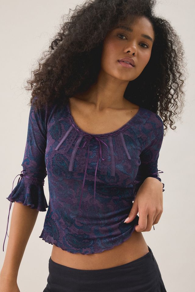 Haut à manches 3/4 en maille avec bordure de ruban Kristy de Kimchi Blue #1