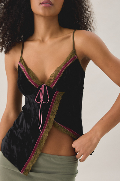 Kimchi Blue Billie Velvet Asymmetric Lace Trim Cami | Urban Outfitters