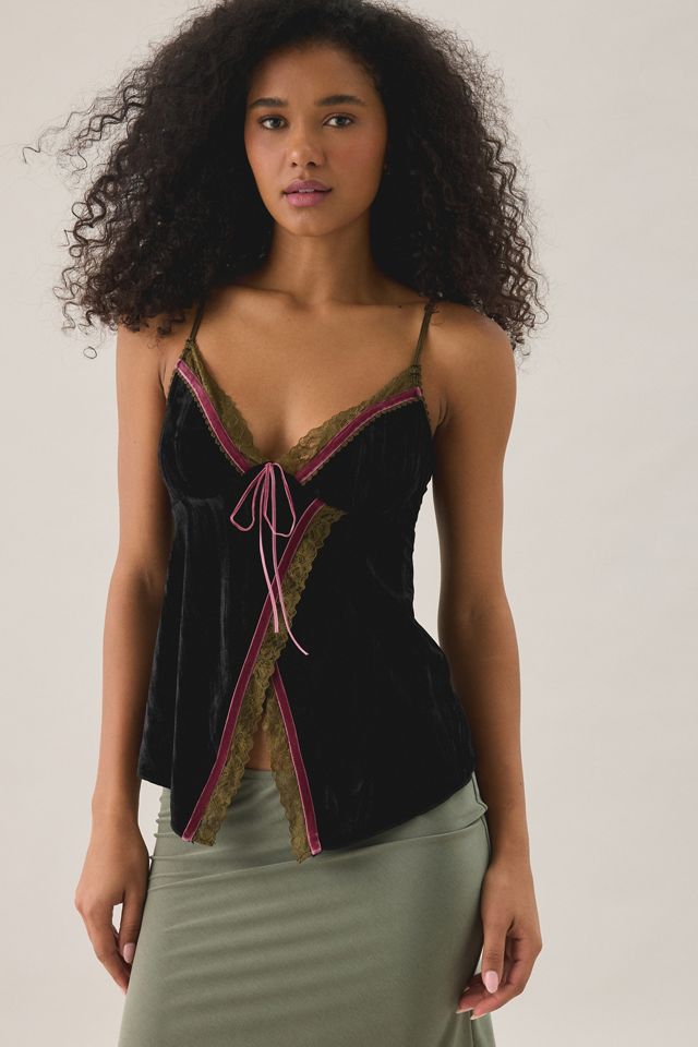 Kimchi Blue Billie Velvet Asymmetric Lace Trim Cami #1