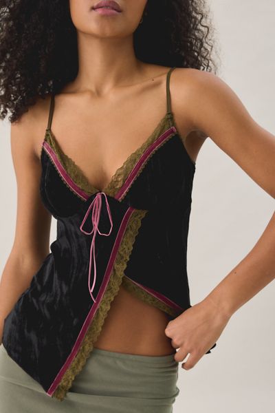 Kimchi Blue Billie Velvet Asymmetric Lace Trim Cami
