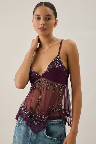 Kimchi Blue Celia Embellished Sheer Chiffon Babydoll Cami