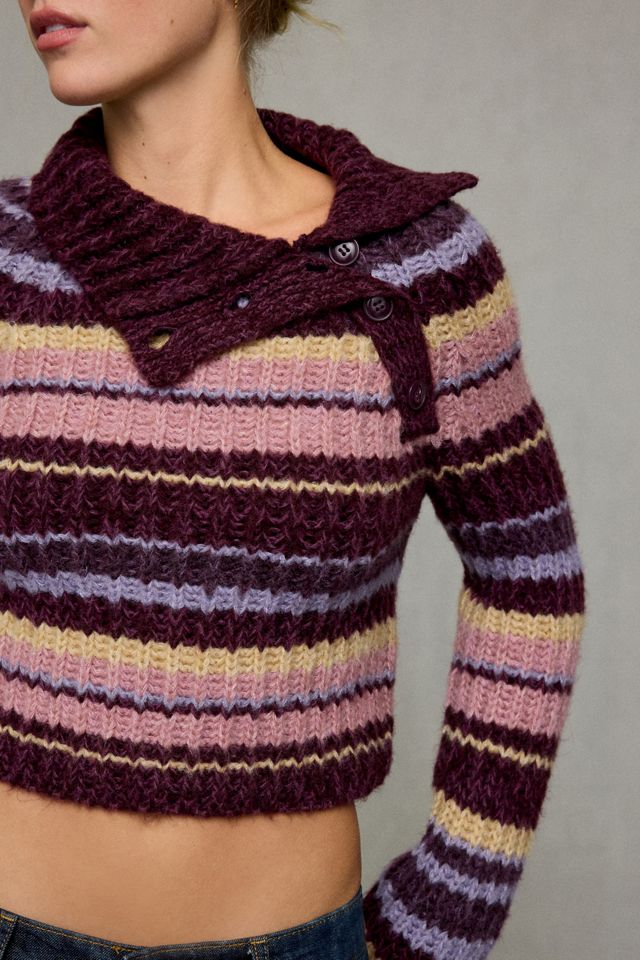 BDG Glacier Grace Funnel Neck Asymmetric Button Sweater #1