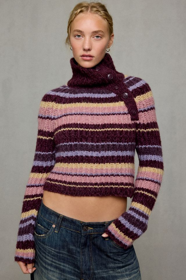 BDG Glacier Grace Funnel Neck Asymmetric Button Sweater #2