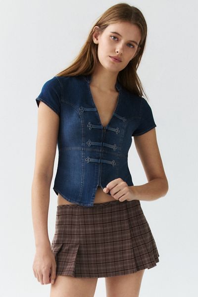 BDG Tori Denim Short Sleeve Frog Fastening Shirt