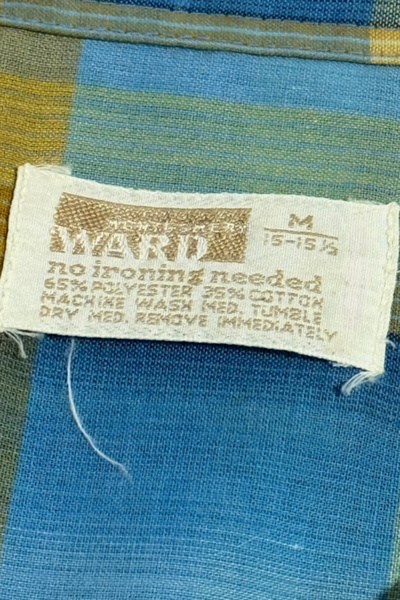 Vintage 1970’s Montgomery Ward Cropped Plaid Camp Collar Shirt