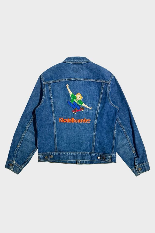 Vintage 1970’s Levi’s X Skateboarder Magazine Hand Embroidered Denim Trucker Jacket #1