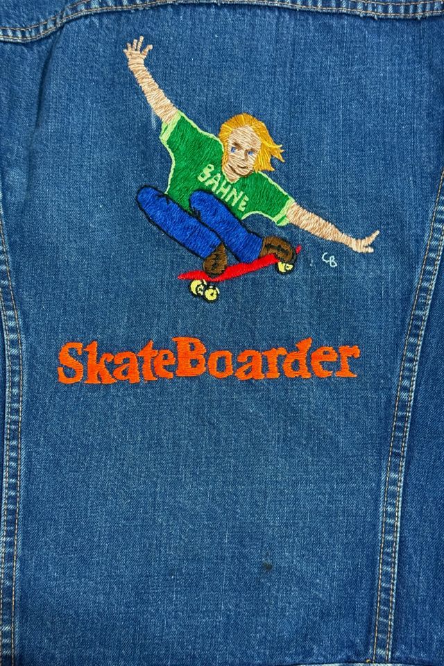 Vintage 1970’s Levi’s X Skateboarder Magazine Hand Embroidered Denim Trucker Jacket #3