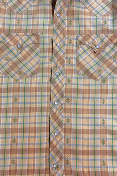 Vintage 1950's Long Tail Cactus Plaid Western Pearl Snap Shirt