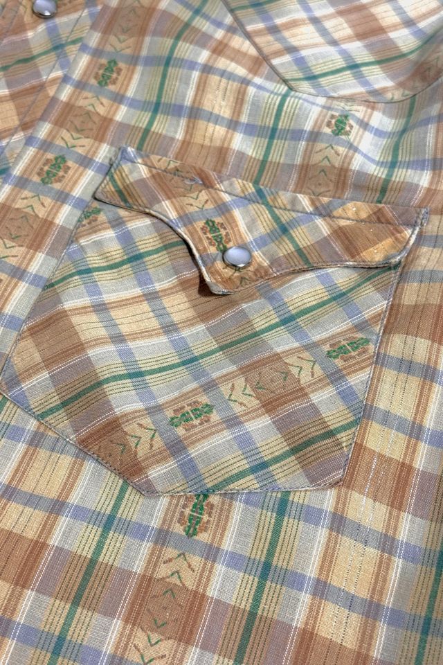 Vintage 1950's Long Tail Cactus Plaid Western Pearl Snap Shirt #3