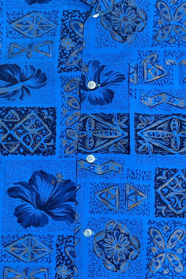 Vintage 1960's Blue Tropical Print Collar Shirt #1