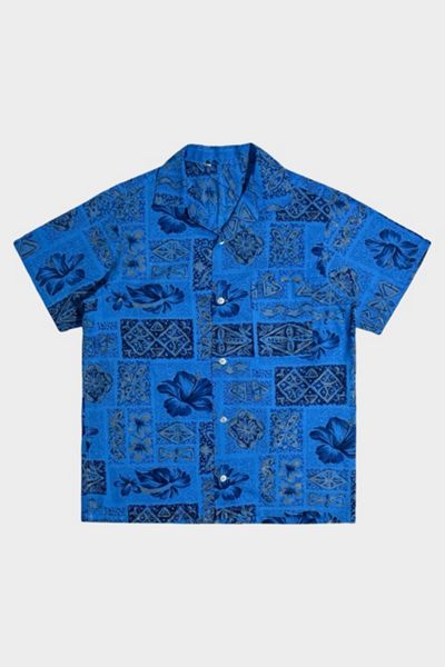 Vintage 1960's Blue Tropical Print Collar Shirt