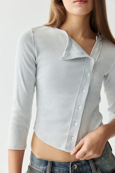 BDG Bella Three Quarter Sleeve Asymmetric Button Front Cardigan