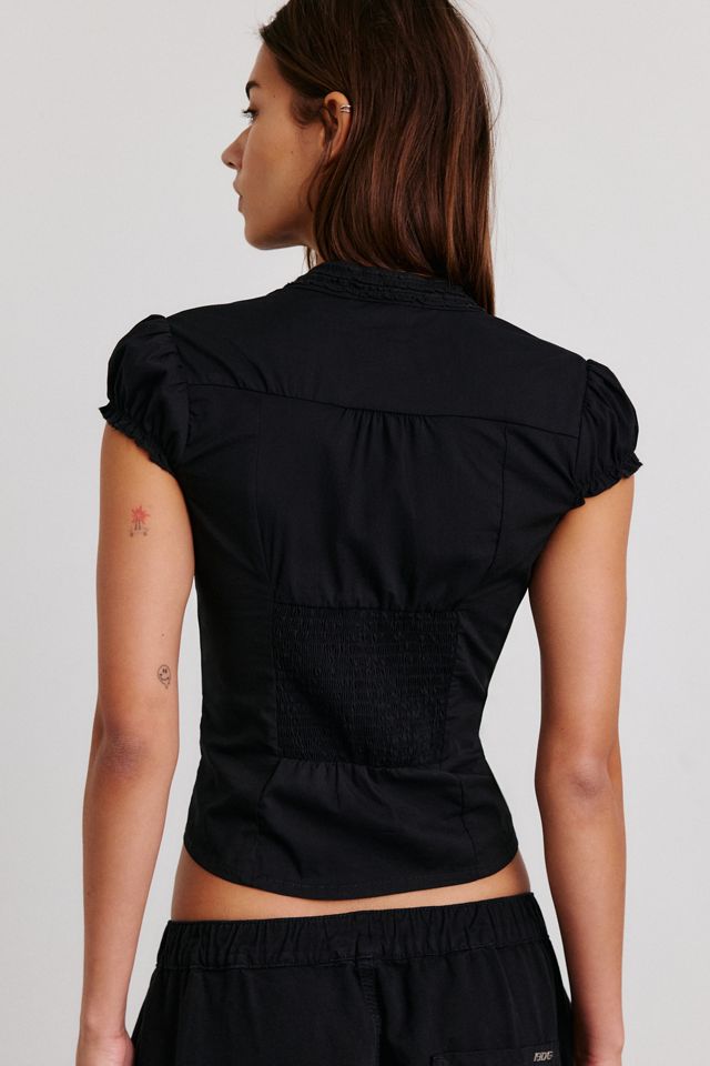 BDG Blythe Ruffle Trim Slim Short Sleeve Band Shirt #3