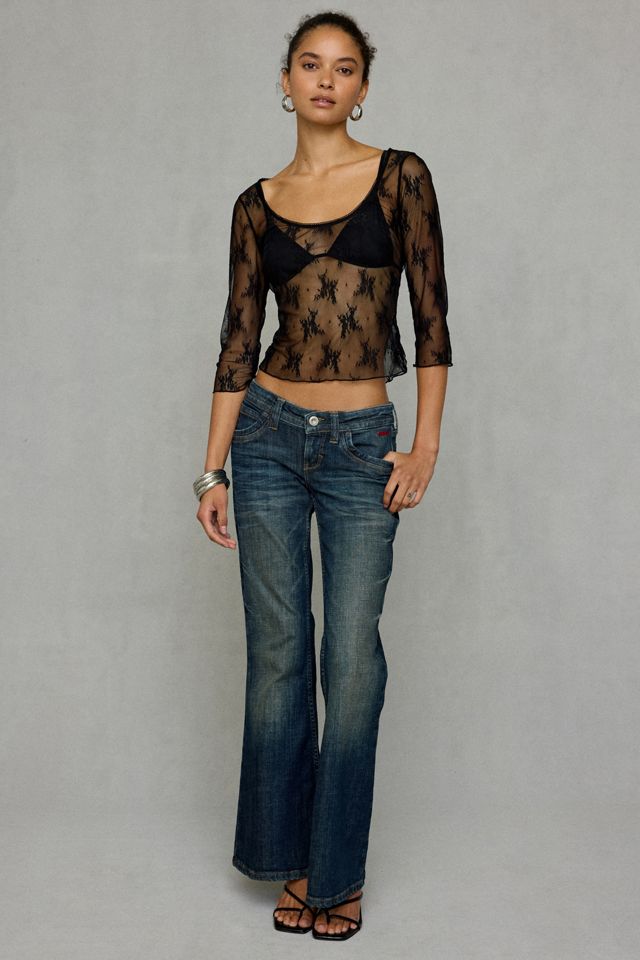 Kimchi Blue Rea Sheer Lace 3/4 Sleeve Top #1