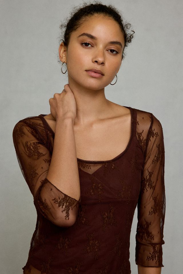 Kimchi Blue Rea Sheer Lace 3/4 Sleeve Top #2