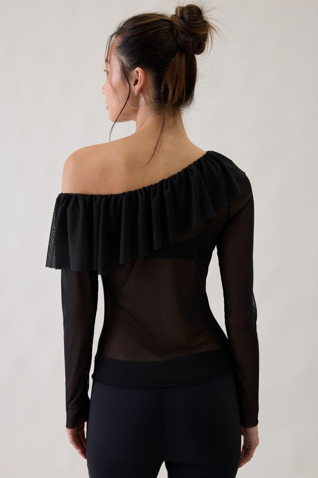 Kimchi Blue Ciara Mesh Asymmetric Ruffle Off-The-Shoulder Top #1