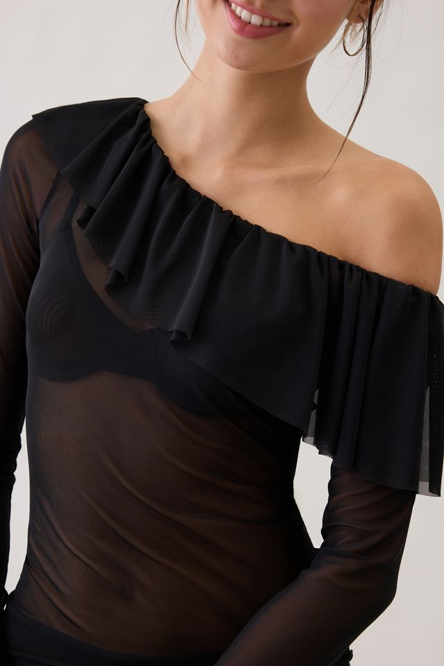 Kimchi Blue Ciara Mesh Asymmetric Ruffle Off-The-Shoulder Top #2