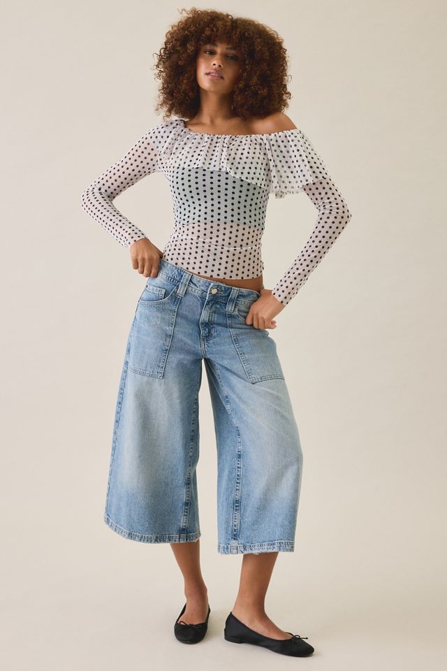 Kimchi Blue Ciara Mesh Asymmetric Ruffle Off-The-Shoulder Top #1