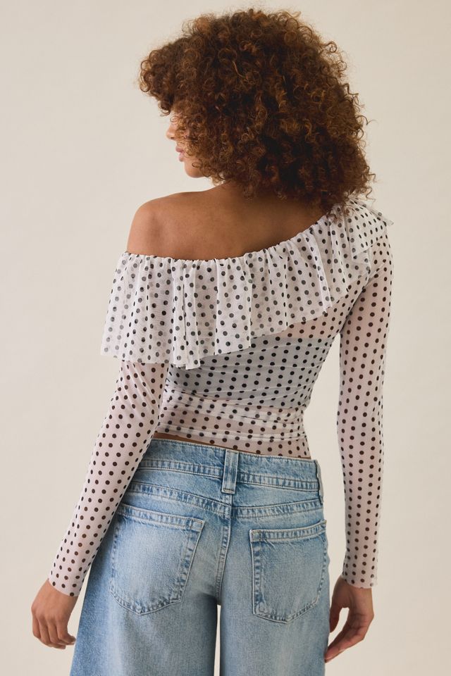Kimchi Blue Ciara Mesh Asymmetric Ruffle Off-The-Shoulder Top #3