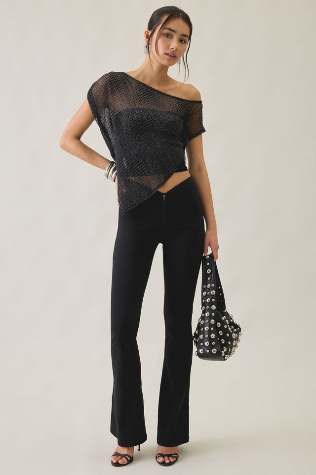 UO Bia Shine Flocked Dot Mesh Asymmetric Off-The-Shoulder Poncho #1