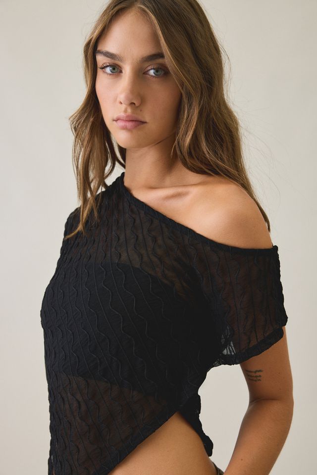 UO Bia Textured Asymmetric Off-The-Shoulder Poncho #2