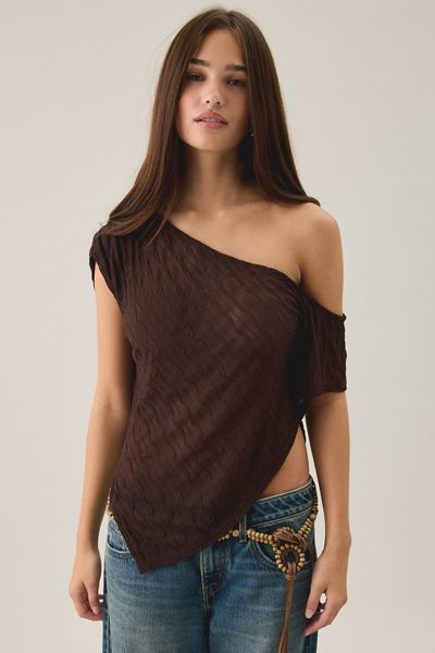UO Bia Textured Asymmetric Off-The-Shoulder Poncho