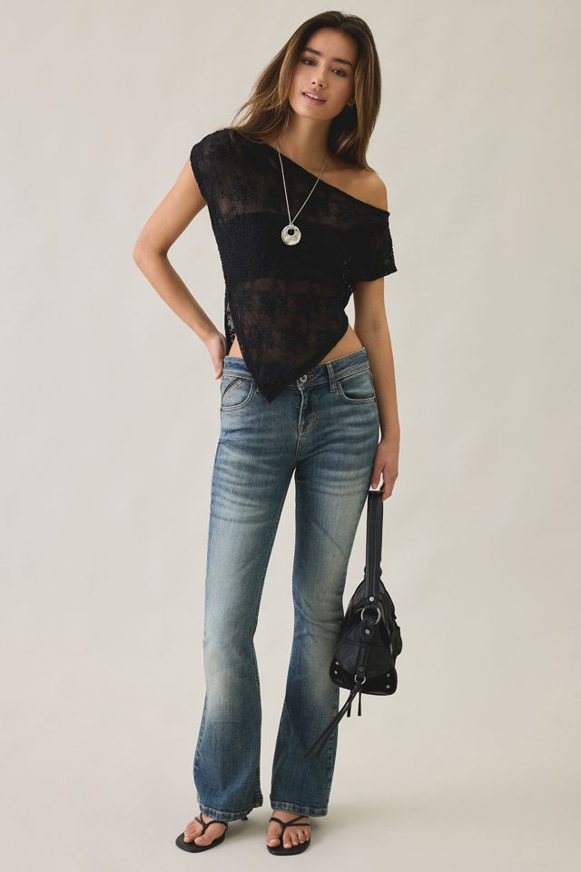 UO Bia Sheer Lace Asymmetric Off-The-Shoulder Poncho #1