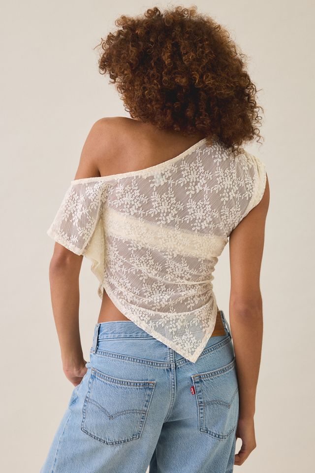 UO Bia Sheer Lace Asymmetric Off-The-Shoulder Poncho #3