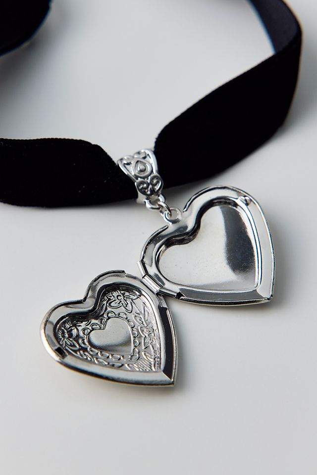 Eliza Heart Locket Ribbon Choker Necklace #1