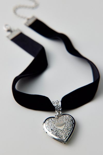Eliza Heart Locket Ribbon Choker Necklace
