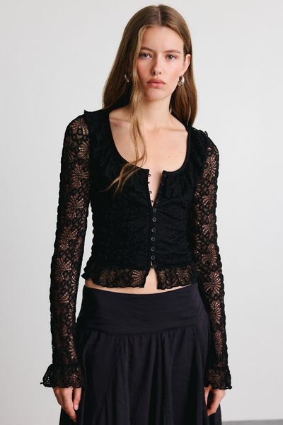 Kimchi Blue Angelina Ruffle Lace Cropped Cardigan