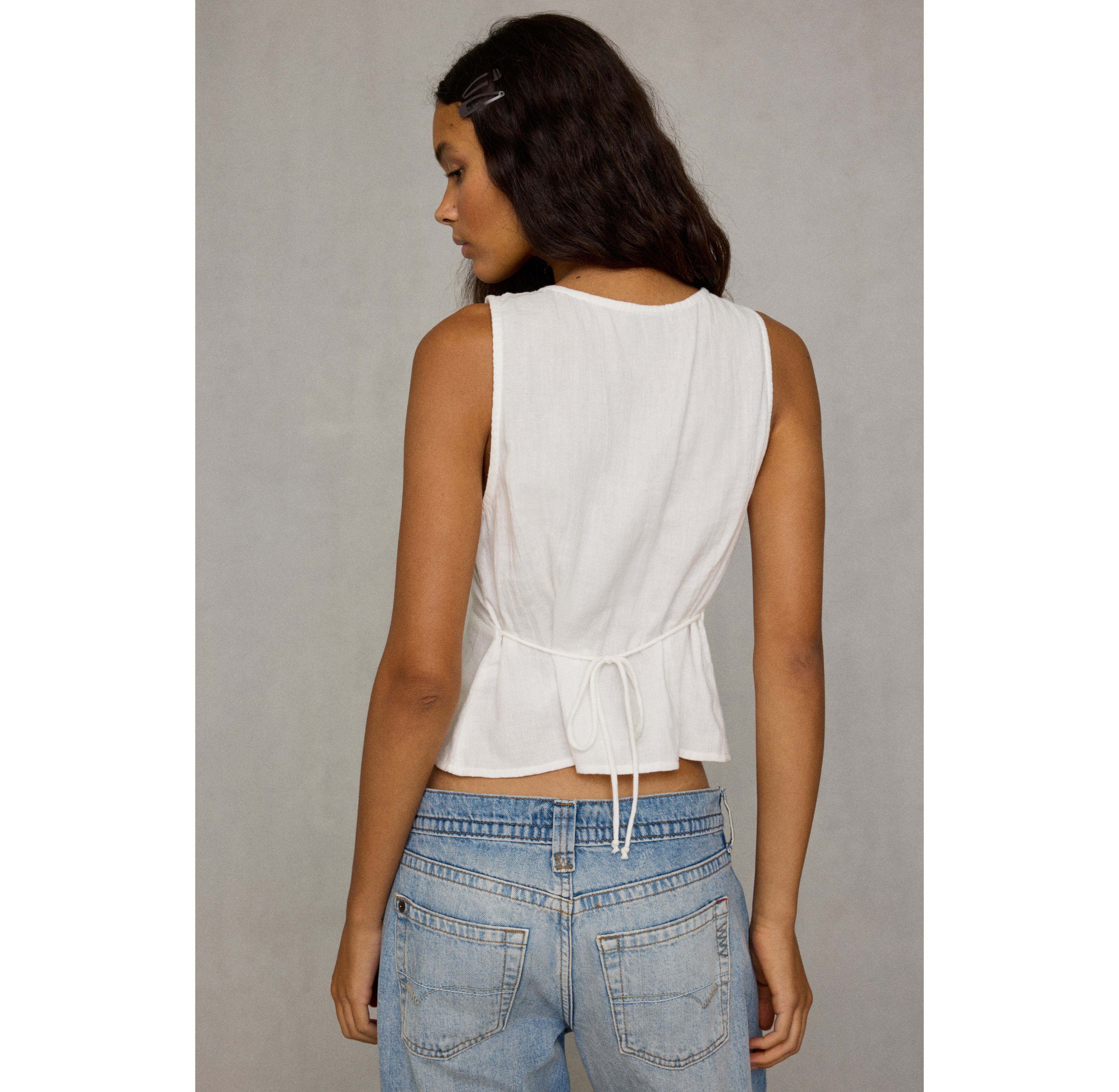 BDG Samia Bow Detail Plunging V-Neck Tank Top
